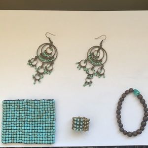 5 pieces turquoise jewelry bundle set